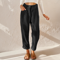 Gwendolyn | Cord Elastischer Bund Hose – Schwarz