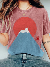 Damen T-Shirt mit japanischem Bergmotiv - Baumwolle - Casual Fit – Rosa