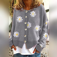 Damen Strickpullover mit Blumenmuster | Langarm – Grau