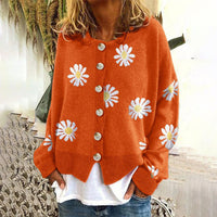 Damen-Strickjacke | Klassisch mit Blumenmuster – Orange