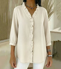 Aelyssa - Soft-Touch-Bluse mit Rüsche am V-Ausschnitt – Aprikose