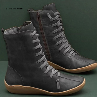 Norenee | Hochwertige, wasserdichte Damen-Winterstiefel aus Leder mit Schnürung und seitlichem Reißverschluss