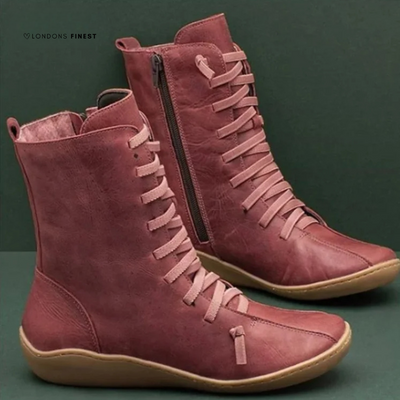 Norenee | Hochwertige, wasserdichte Damen-Winterstiefel aus Leder mit Schnürung und seitlichem Reißverschluss