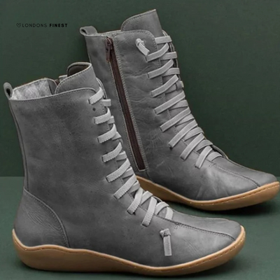 Norenee | Hochwertige, wasserdichte Damen-Winterstiefel aus Leder mit Schnürung und seitlichem Reißverschluss