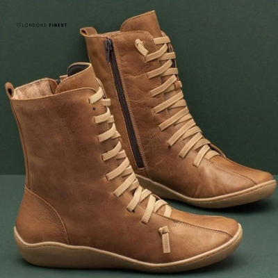 Norenee | Hochwertige, wasserdichte Damen-Winterstiefel aus Leder mit Schnürung und seitlichem Reißverschluss