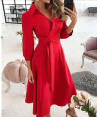 Damen Wickelkleid mit Riemen - Eleganter Schnitt, Vielseitig Tragbar – Rot