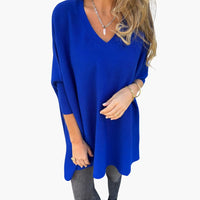 Bequemer Damen Strickpullover V-Ausschnitt – Marine