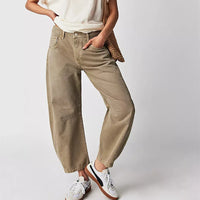 Damen Retro Jeanshose - Lässiger Schnitt – Khaki