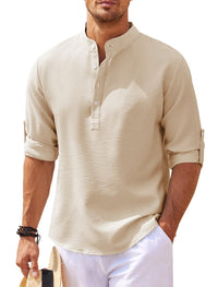 Lässiges Herren Leinenhemd Langarm – Khaki