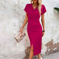 Lässiges Minikleid mit V-Ausschnitt für Damen - Kurz und Vielseitig – Rosa Rot
