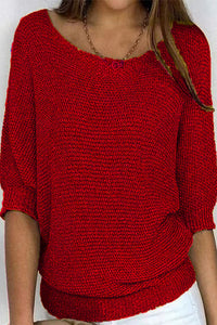 Damen Strickpullover Oversize mit Fledermausärmeln | Casual Herbst Winter – Rot