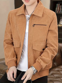 Shikari | Lässige Herrenjacke mit Klappentaschen, schicke Cordjacke mit Revers – Erde gelb