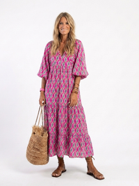 Apolline | Midi-Kleid mit V-Ausschnitt und dreiviertel Ärmeln – Lila