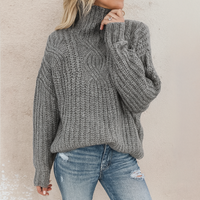 Elegantes Damen Rollkragen-Sweatshirt – warmer, zeitloser Pullover für jeden Anlass – Grau