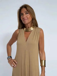 Calla - Locker sitzendes langes Maxikleid – Kaffee