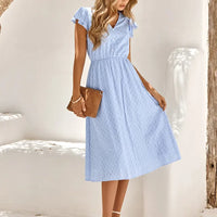 Elegante und vielseitige Sommerkleid mit V-Ausschnitt – Blau
