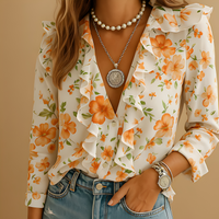 Aleida - Elegante Damenbluse mit langen Ärmeln und Details – Orange