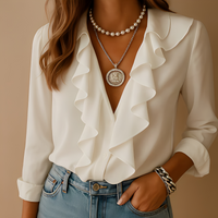 Aleida - Elegante Damenbluse mit langen Ärmeln und Details – Weiß