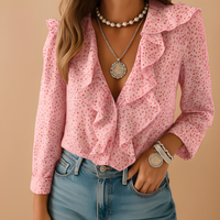 Aleida - Elegante Damenbluse mit langen Ärmeln und Details – Rosa