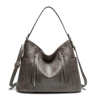 Elegante Damen-Schultertasche, geräumig, aus PU – Grau
