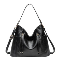 Elegante Damen-Schultertasche, geräumig, aus PU – Schwarz