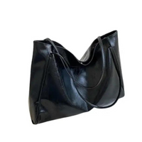 Elegante Damen-Schultertasche, mittelgroß, aus hochwertigem Synthetikgewebe – Schwarz