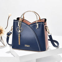Elegante Damen-Schultertasche aus stilvollem Leder – Dunkelblau / Rosa