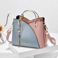 Elegante Damen-Schultertasche aus stilvollem Leder – Blau / Rosa
