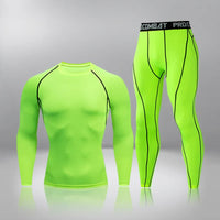 Boger Trainingsset | Sommer Fitness-Kompression Set für Herren – Langarm-Grün