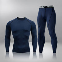 Boger Trainingsset | Sommer Fitness-Kompression Set für Herren – Langarm-Dunkelblau
