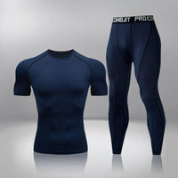 Boger Trainingsset | Sommer Fitness-Kompression Set für Herren – Dunkelblau