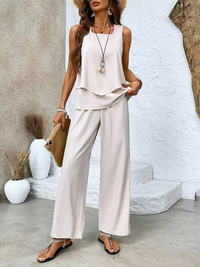Zweiteiler für Damen – Leichte Palazzohose und Oberteil für den Sommer – Khaki