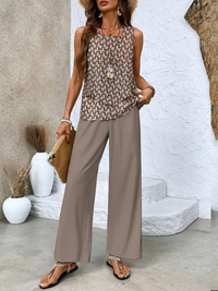 Zweiteiler für Damen – Leichte Palazzohose und Oberteil für den Sommer – Braun