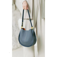 Elegante, runde Damen-Schultertasche aus Leder – Blau