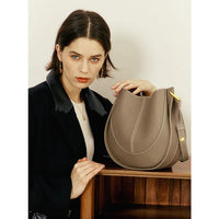 Elegante, runde Damen-Schultertasche aus Leder – Grau