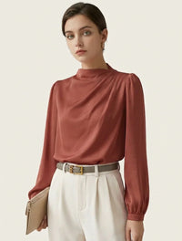 Elegante Damenbluse mit hohem Kragen - Hera – Koralle
