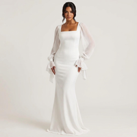 Elegantes langes Kleid mit Chiffonärmeln – Weiß