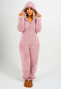Eleganter Damen-Fleece-Overall mit Kapuze – Rosa