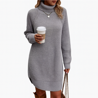 Elegantes Strickkleid Damen Lang – Warm und Vielseitig für Winter und Besondere Anlässe – Grau