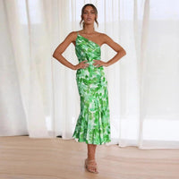 Maxikleid für Damen – Luftiges, langes Sommerkleid mit Blumenmuster – Grün