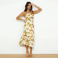 Maxikleid für Damen – Luftiges, langes Sommerkleid mit Blumenmuster – Gelb
