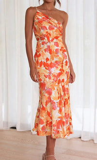 Maxikleid für Damen – Luftiges, langes Sommerkleid mit Blumenmuster – Orange