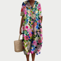 Sommerkleid für Damen – Elegantes Musselinkleid mit Blumenmuster – Rosa