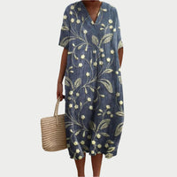 Sommerkleid für Damen – Elegantes Musselinkleid mit Blumenmuster – Blau