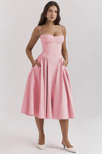 Vintage Sommerkleid für Damen – Leicht und Luftig mit Spaghettiträgern – Rosa