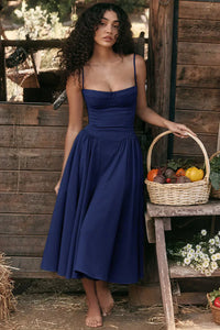 Vintage Sommerkleid für Damen – Leicht und Luftig mit Spaghettiträgern – Marine
