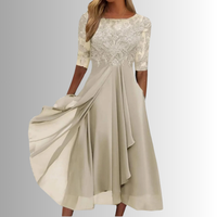 Elegantes Spitzenkleid Damen – Festliche Kleider für Hochzeitsgast und Besondere Anlässe – Creme