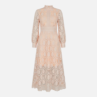Cäcilia | Damen Elegantes Spitzenkleid Hochgeschlossen Midi A-Linie – Spitzen A-Linie – Beige