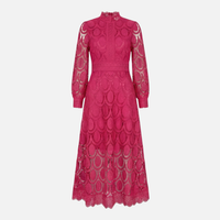 Cäcilia | Damen Elegantes Spitzenkleid Hochgeschlossen Midi A-Linie – Spitzen A-Linie – Rosa