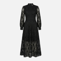 Cäcilia | Damen Elegantes Spitzenkleid Hochgeschlossen Midi A-Linie – Spitzen A-Linie – Schwarz
